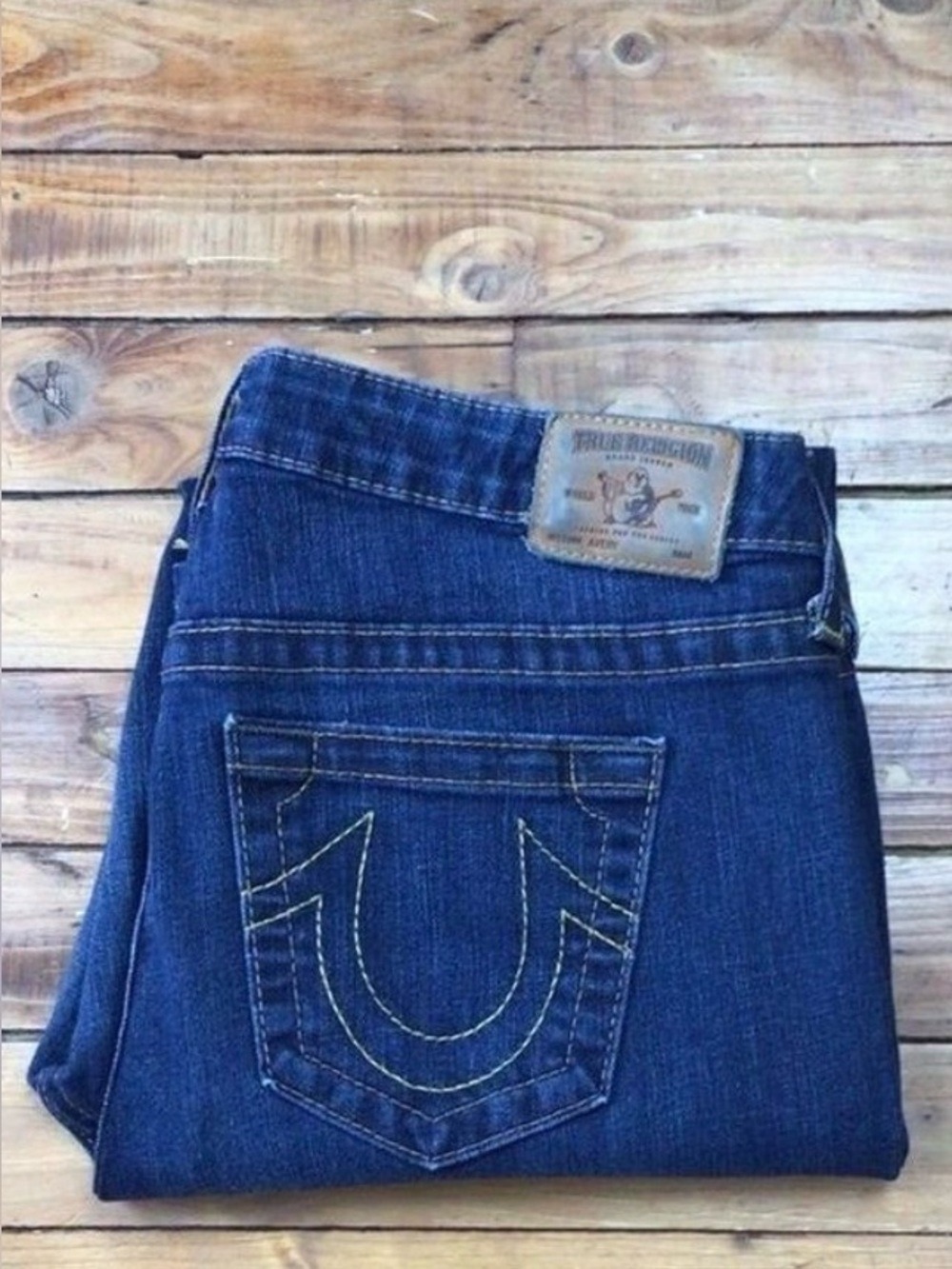 True Religion Avery Low Rise Bootcut Jeans Dark Wash Flap Pocket Size 32 - Picture 5 of 13